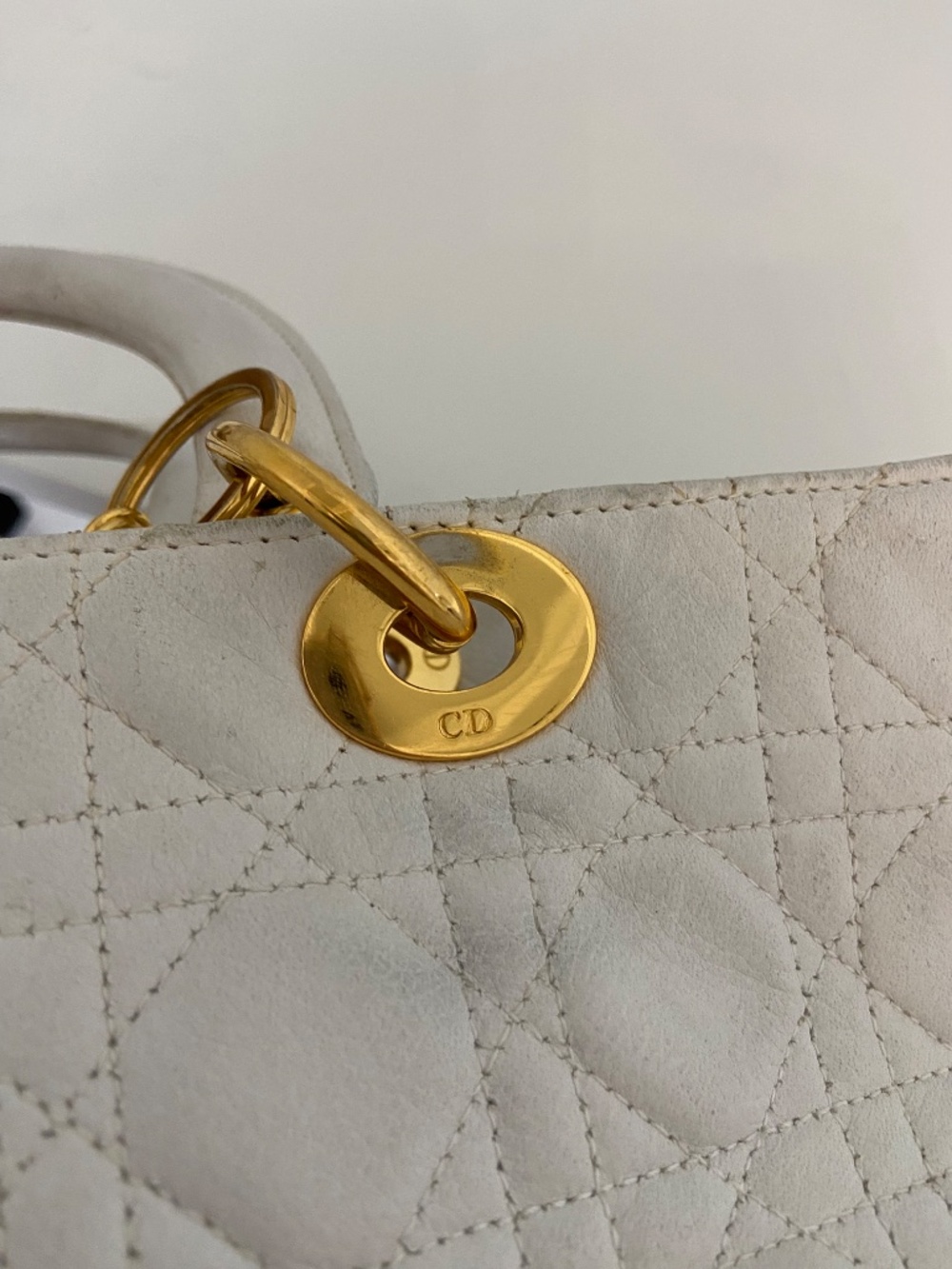 Authentic Dior White Lambskin Lady Dior Handbag Quilted Cannage Gold Hardware - Picture 11 of 16